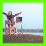 Woman sitting outside with her laptop 2