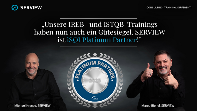 SERVIEW is now an iSQI Platinum Partner—Top-quality support for your ISTQB and IREB certifications! Graphic: SERVIEW iSQI Platinum Partner